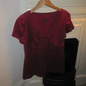 silk romantic red timeless top with shaped bust line Deep Red Blouse